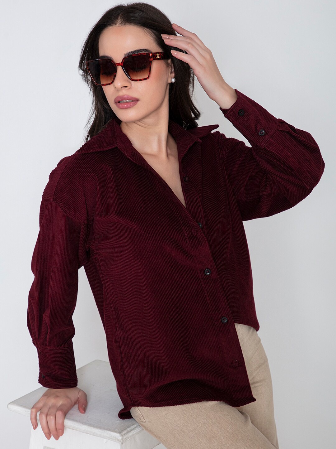 

Lounge Dreams Comfort Oversized Corduroy Shacket, Maroon