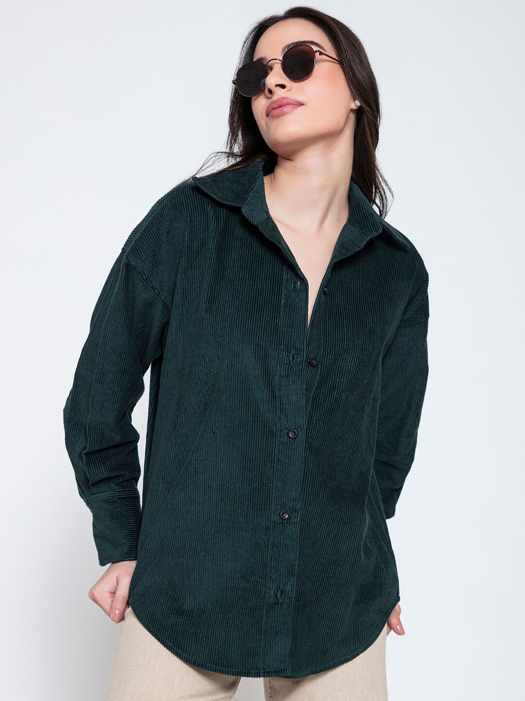 

Lounge Dreams Comfort Self Design Corduroy Weave Oversized Shacket, Green