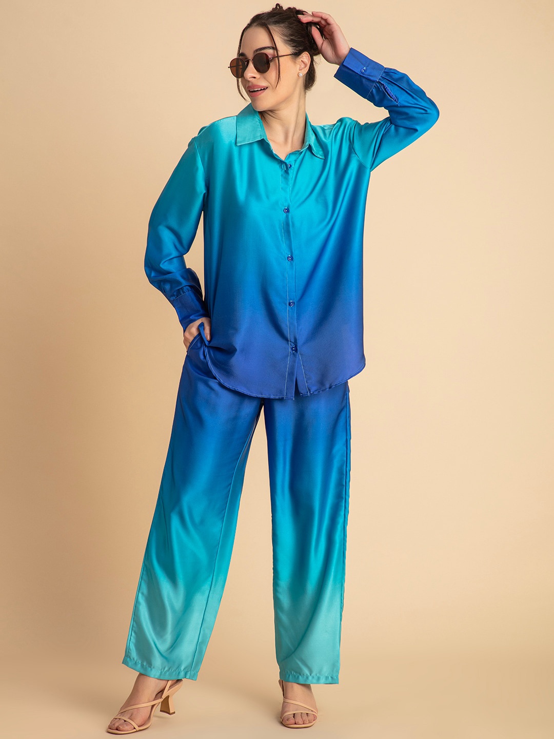 

Lounge Dreams Ombre Dyed Shirt With Trousers, Blue