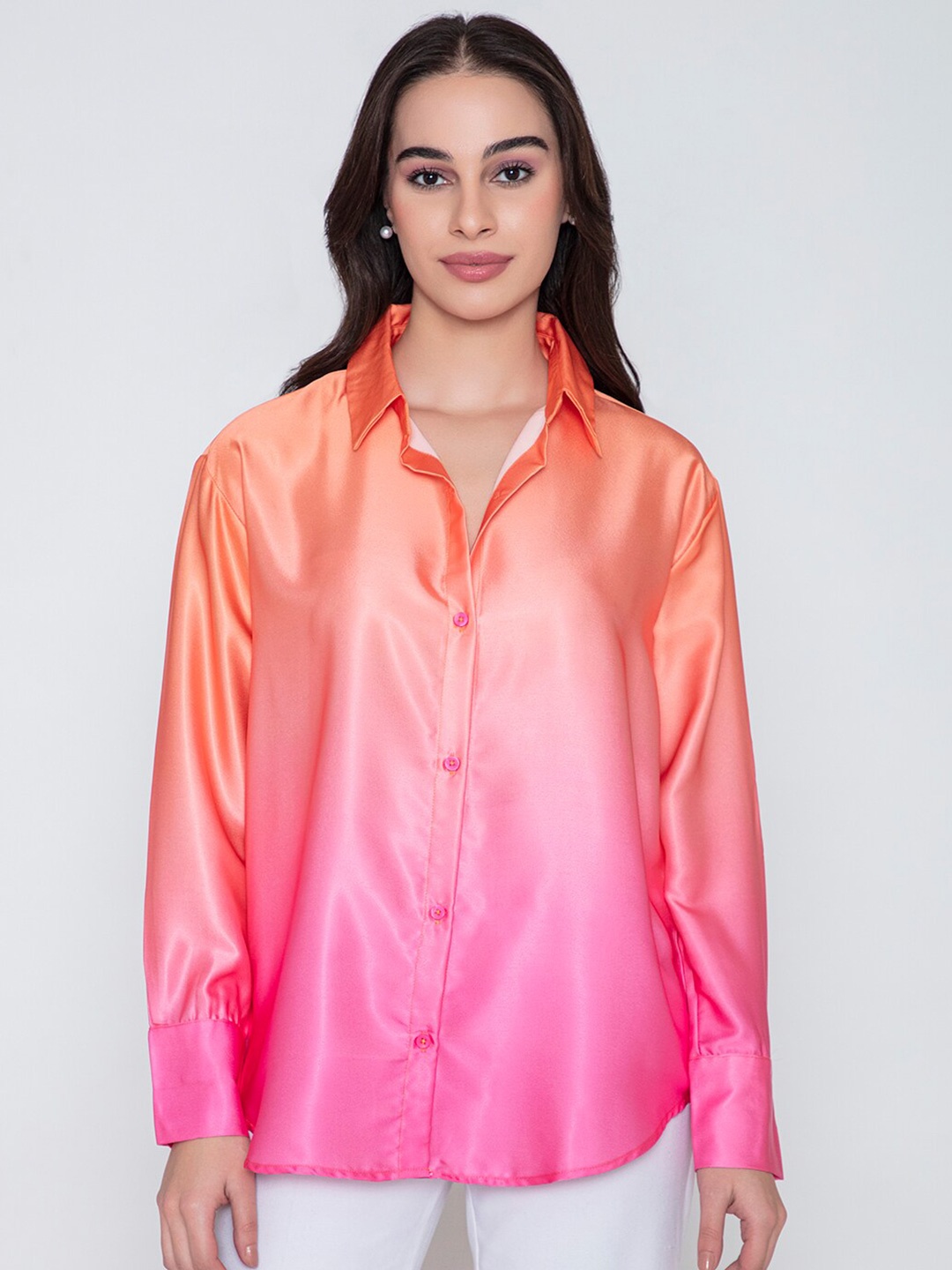

Lounge Dreams Comfort Ombre Printed Satin Shirt, Orange