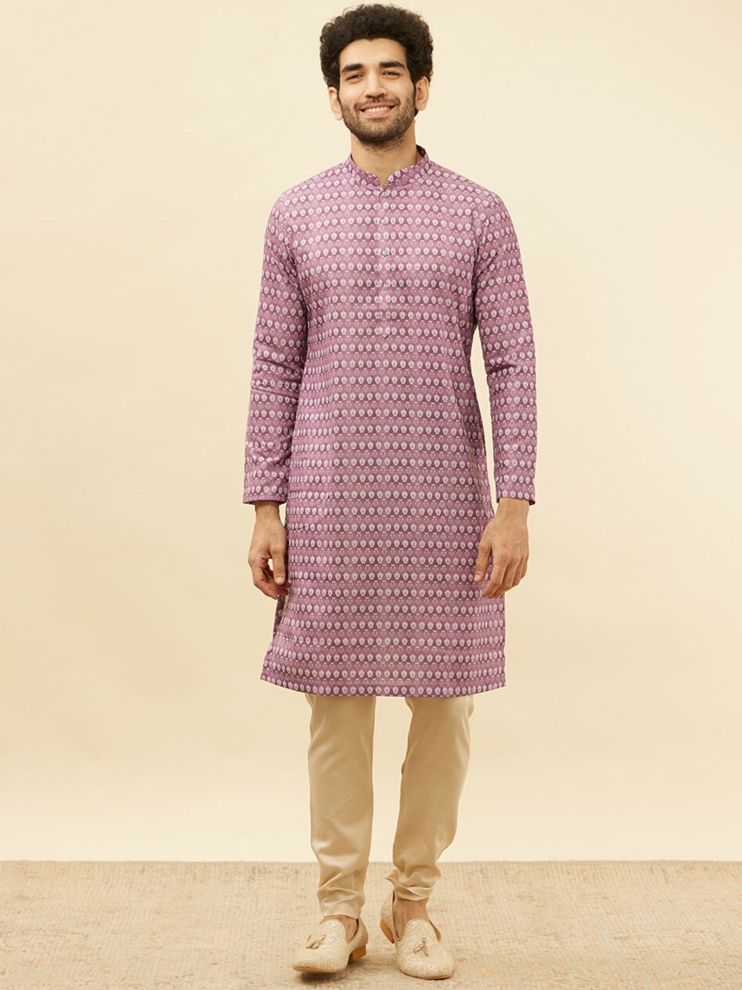 

Manyavar Ethnic Motifs Printed Straight Cotton Kurta, Purple