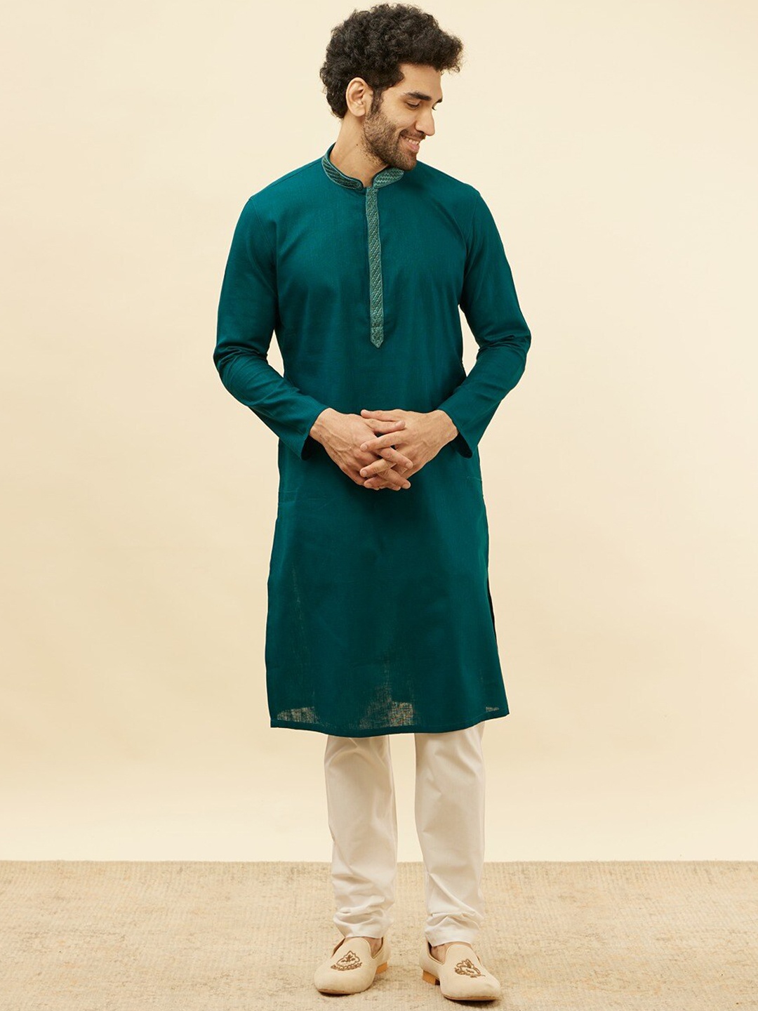 

Manyavar Regular Pure Cotton Kurta with Pyjamas, Blue