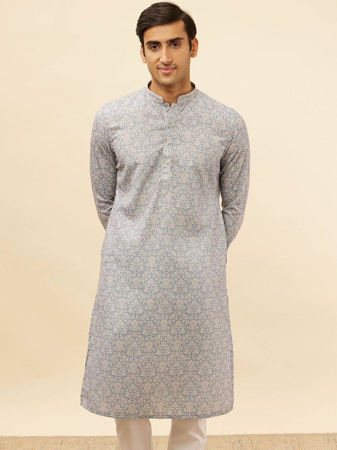

Manyavar Ethnic Motifs Printed Regular Kurta with Pyjamas, Grey