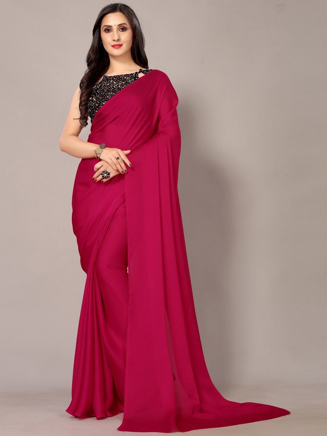 

KALINI Satin Saree, Magenta