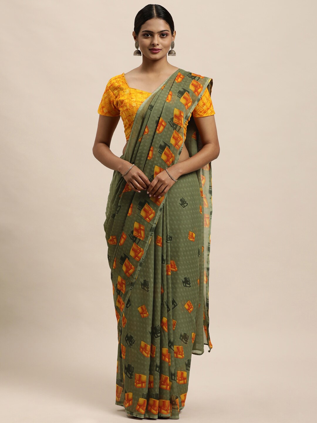 

KALINI Abstract Printed Saree, Green