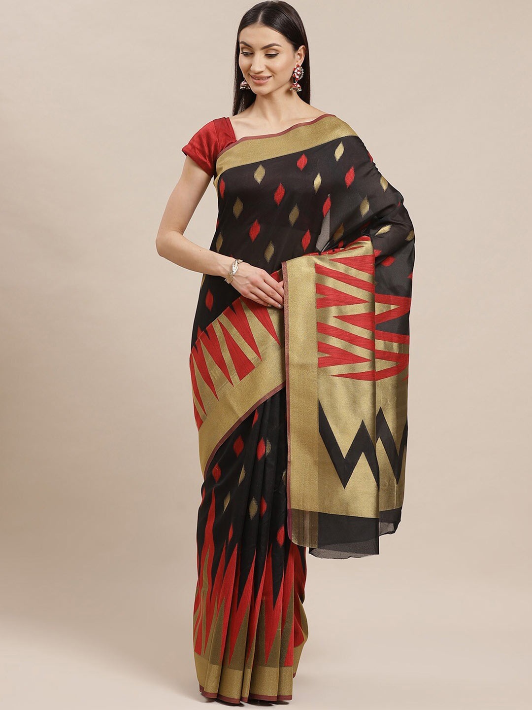

KALINI Ethnic Motifs Silk Cotton Saree, Black