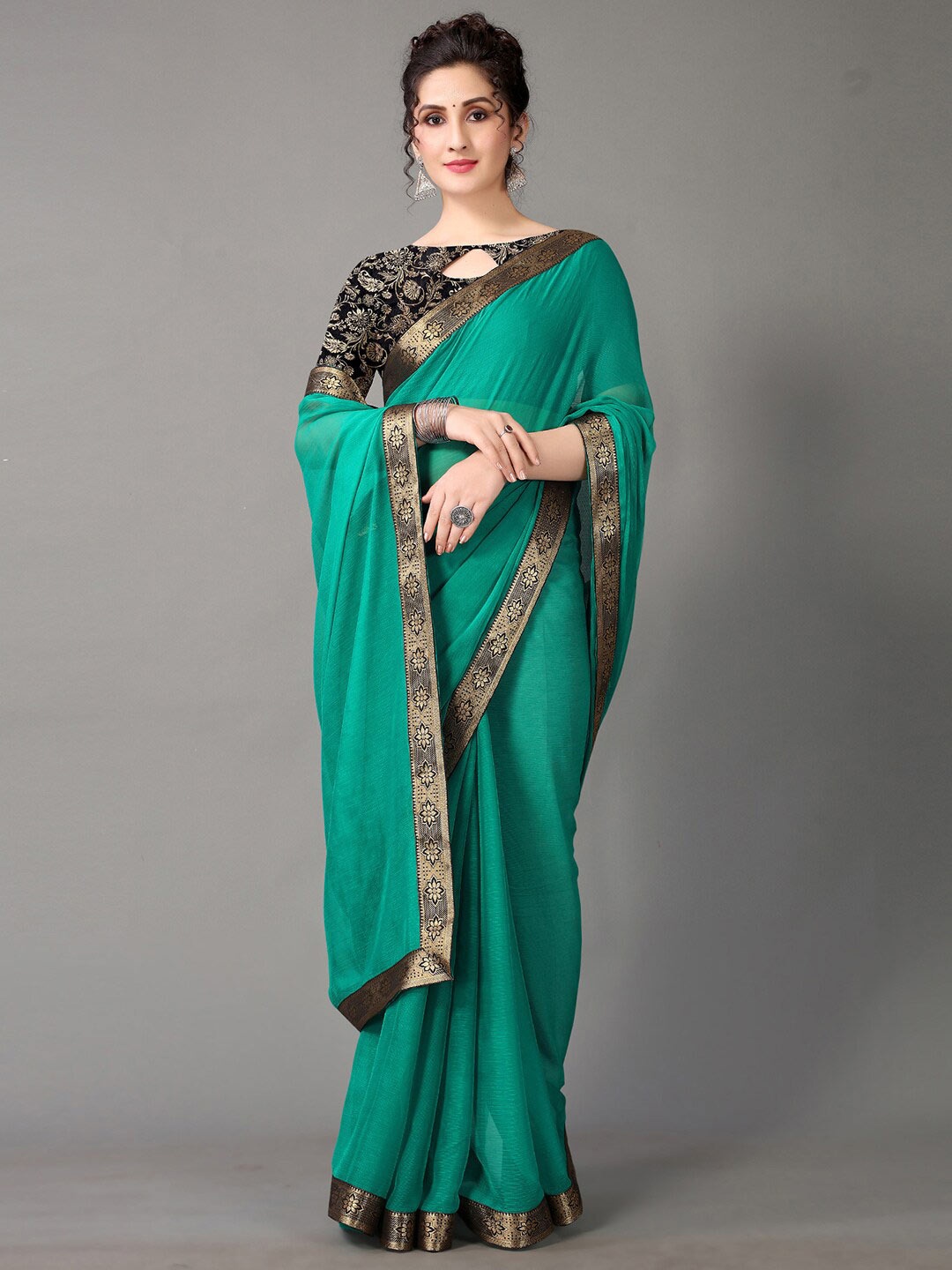 

KALINI Ethnic Motifs Woven Design Saree, Turquoise blue