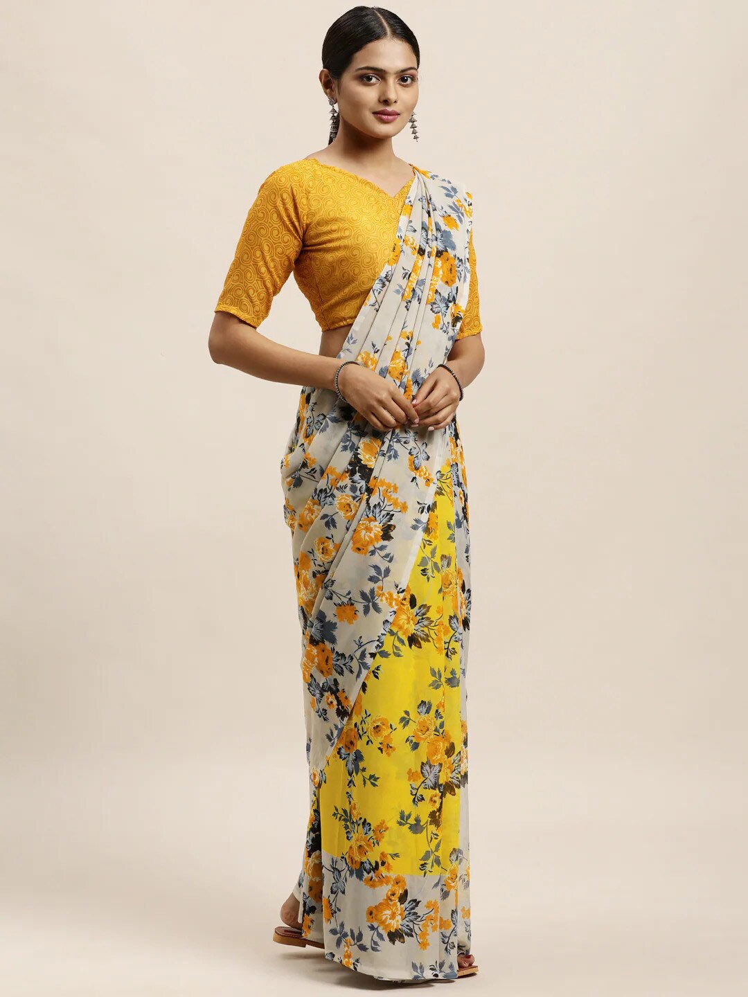 

KALINI Floral Printed Saree, Yellow