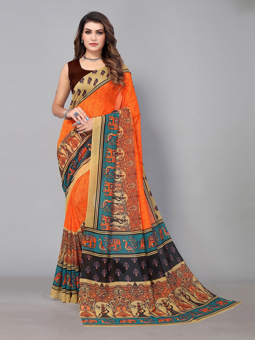 

KALINI Ethnic Motifs Printed Saree, Rust
