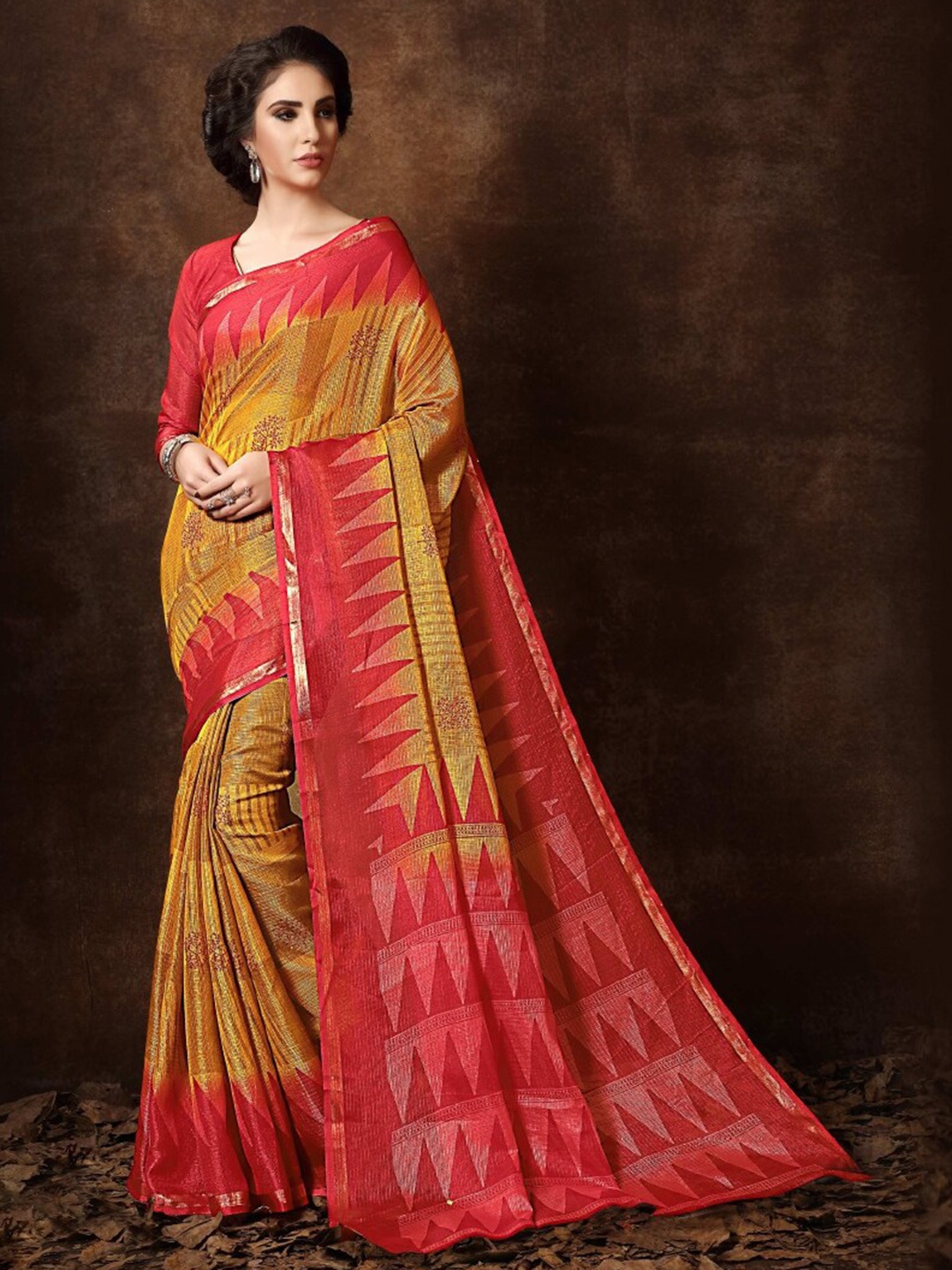 

KALINI Ethnic Motifs Printed Zari Saree, Mustard