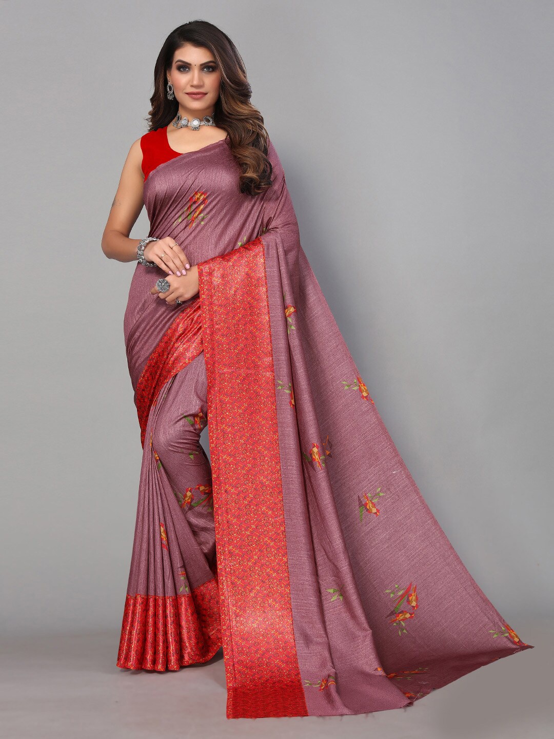 

KALINI Geometric Printed Georgette Saree, Grey