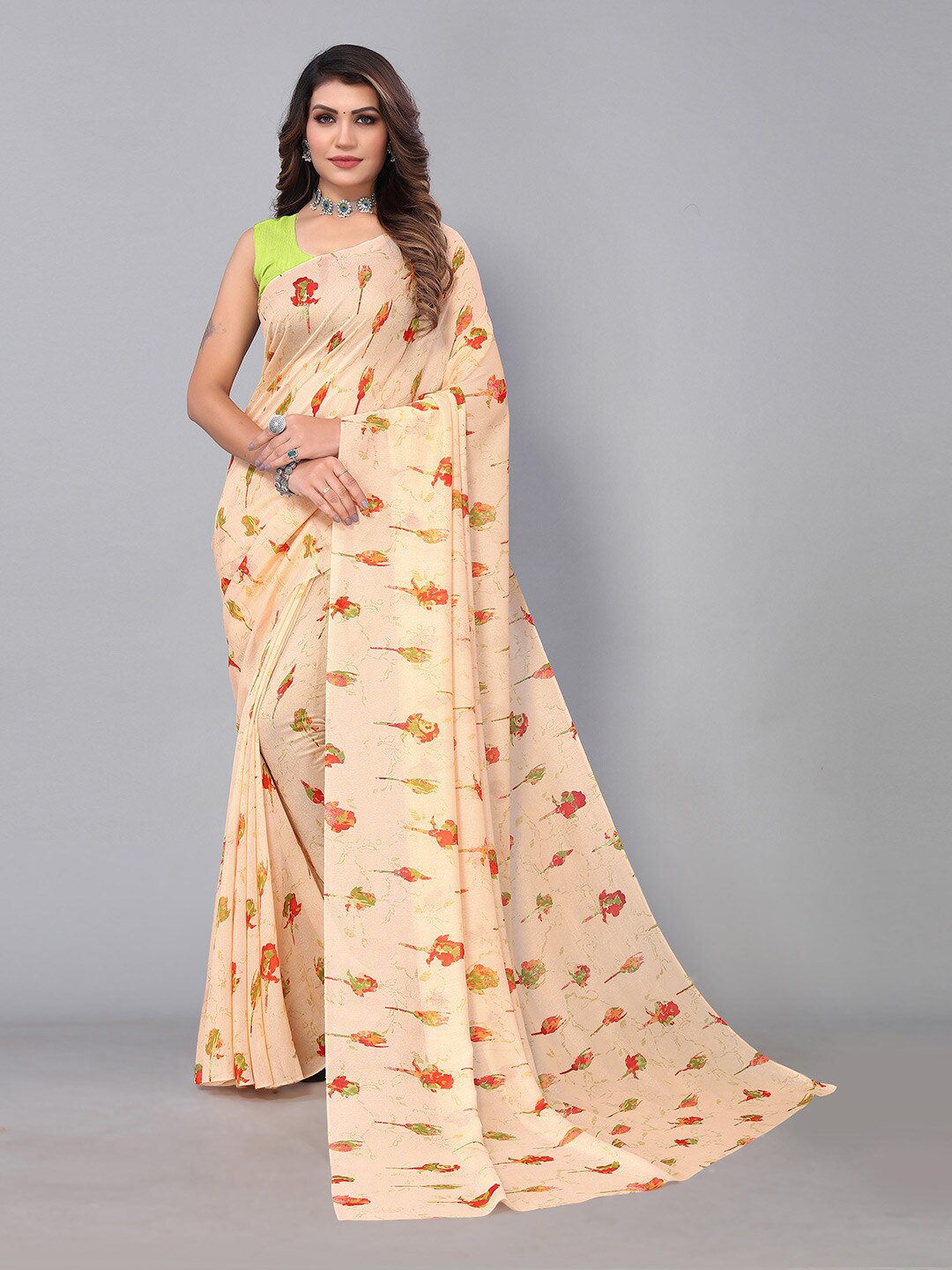 

KALINI Floral Georgette Saree, Cream