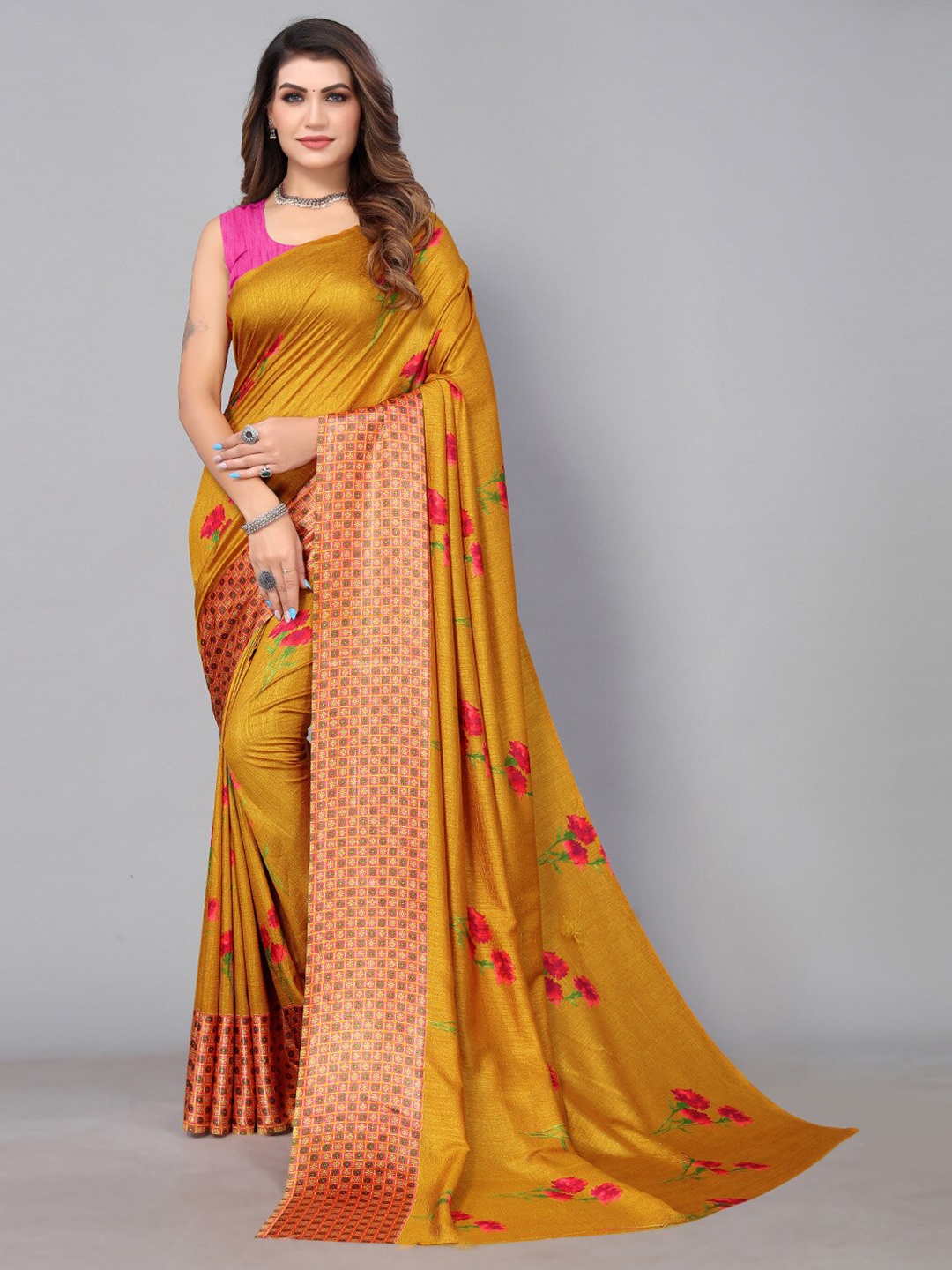 

KALINI Floral Printed Saree, Mustard