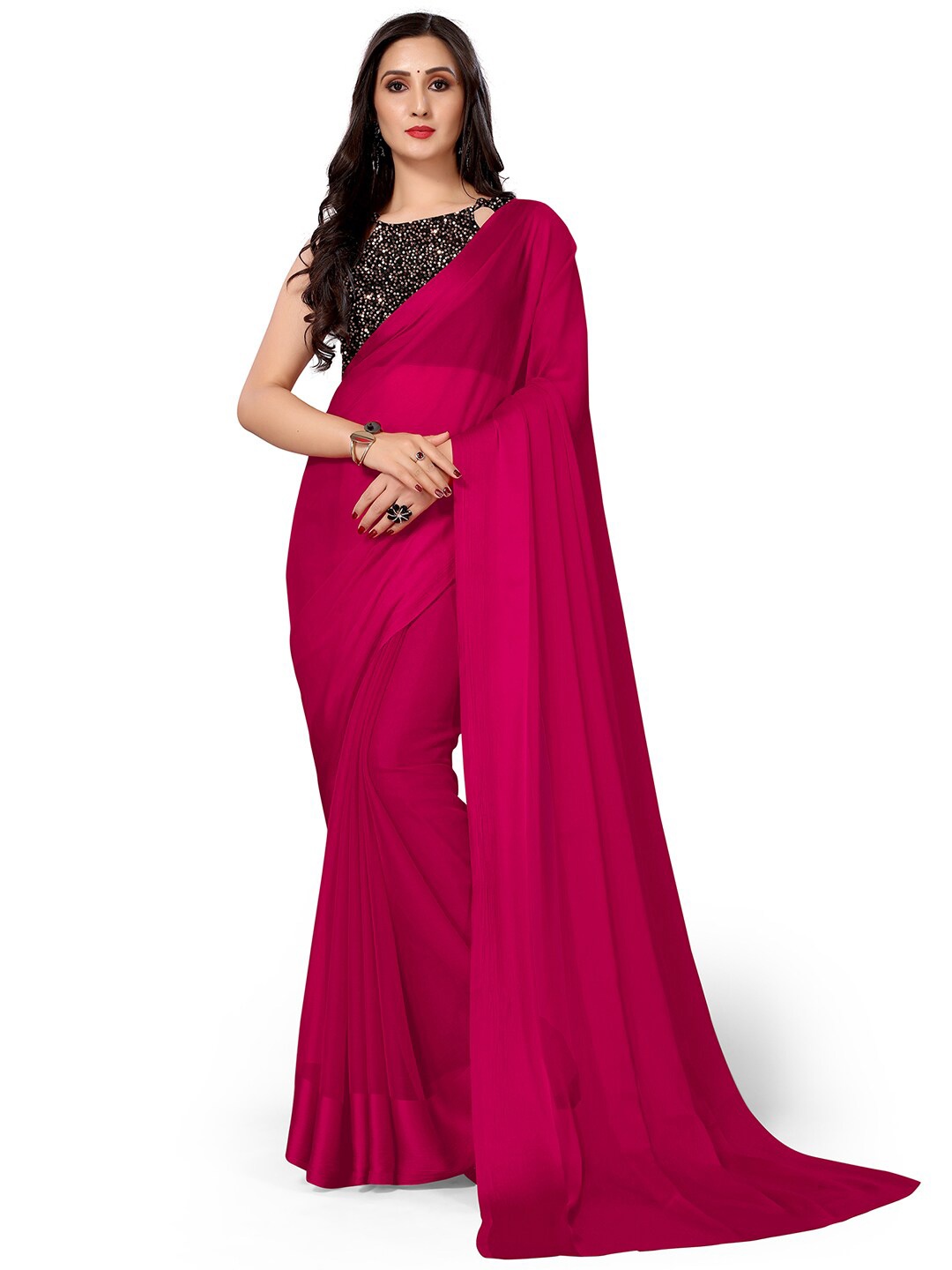 

KALINI Satin Saree, Magenta