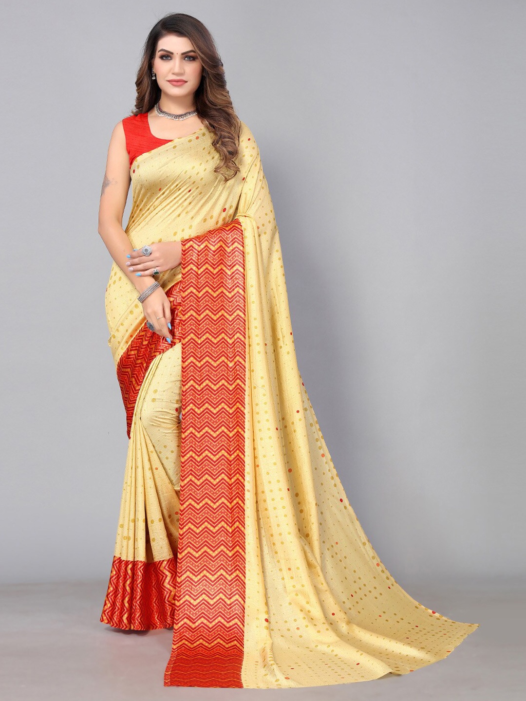 

KALINI Polka Dot Pinted Poly Georgette Saree, Yellow