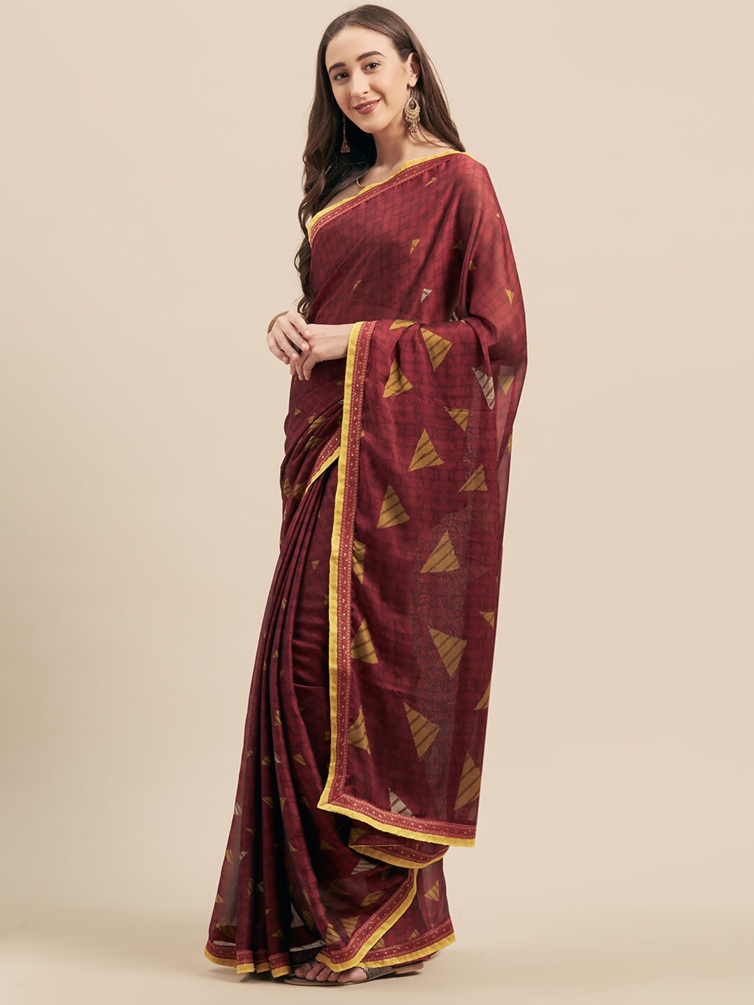 

KALINI Geometric Printed Saree, Magenta