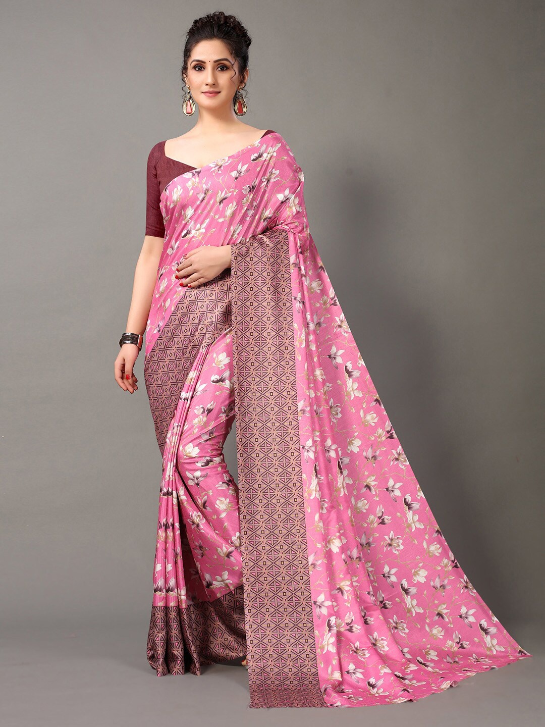 

KALINI Floral Printed Saree, Pink