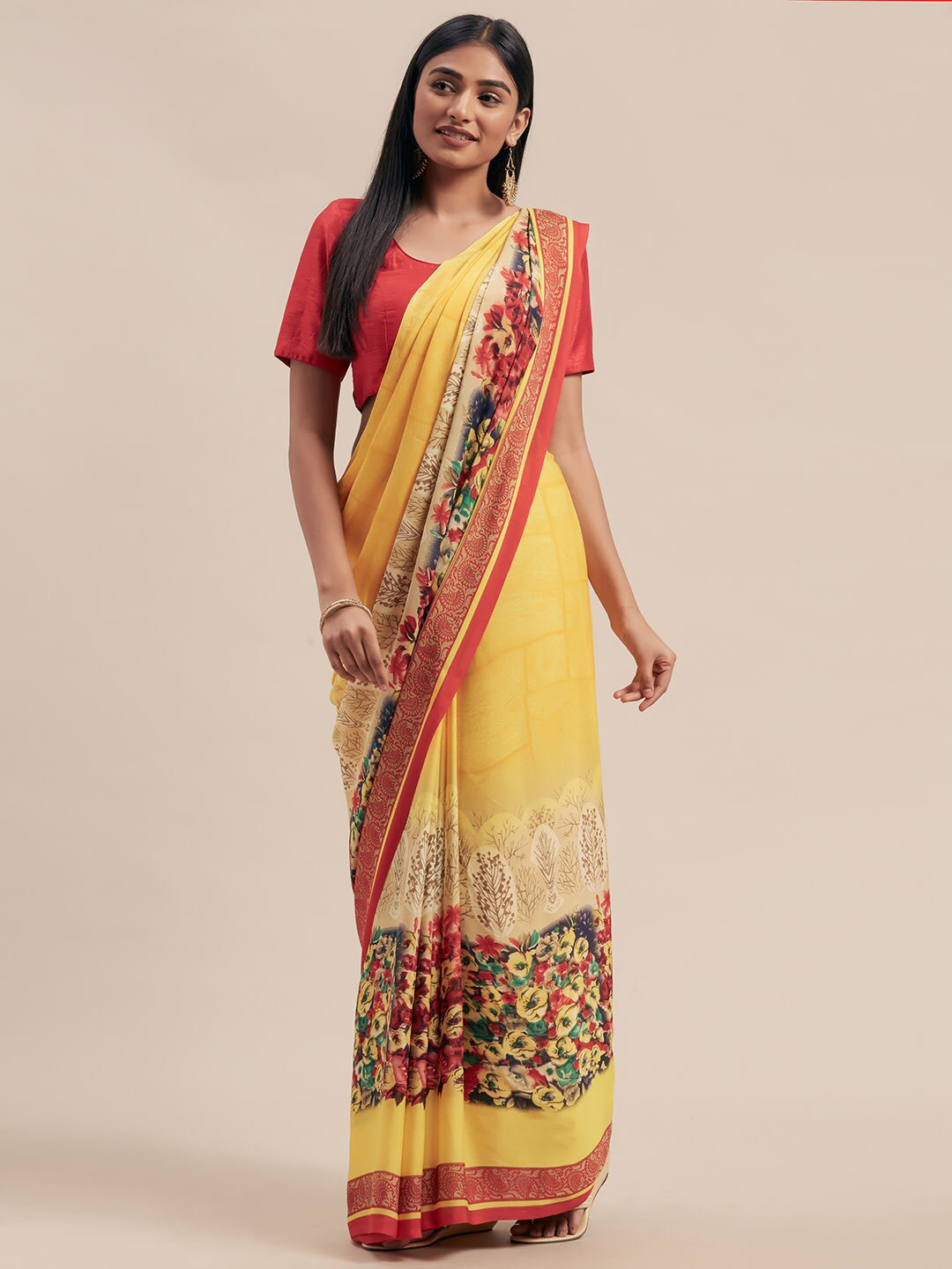 

KALINI Geometric Printed Saree, Yellow