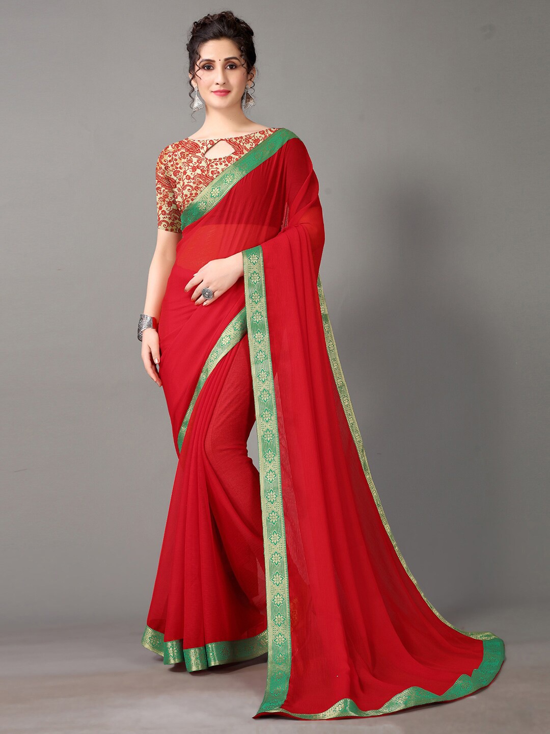 

KALINI Woven Design Border Saree, Red