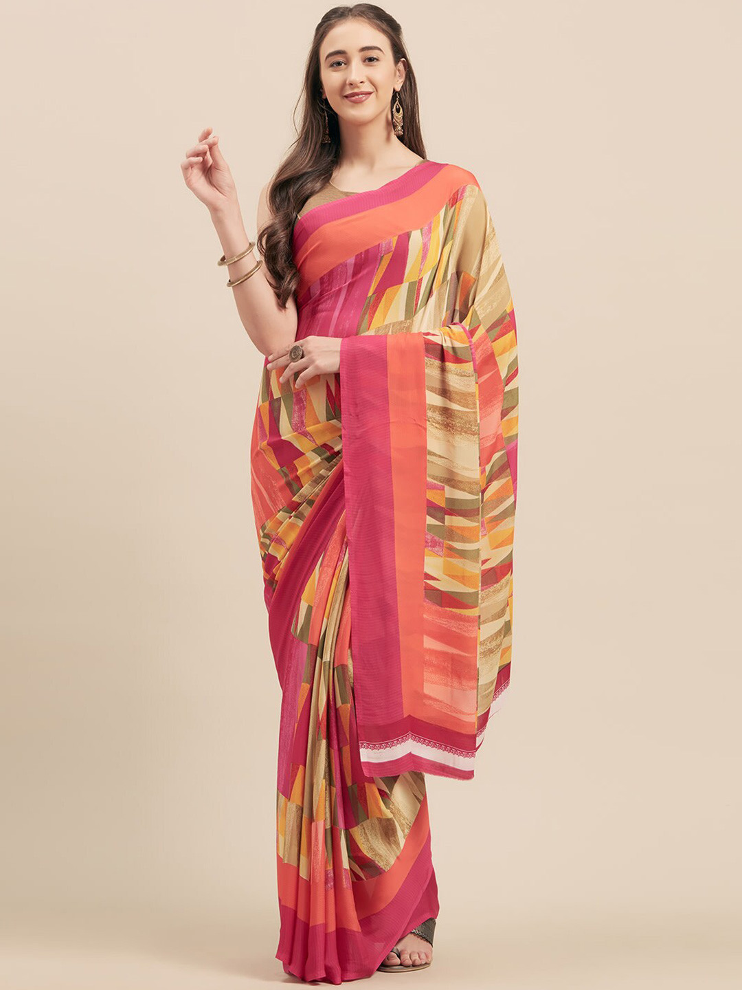 

KALINI Abstract Printed Georgette Saree, Pink