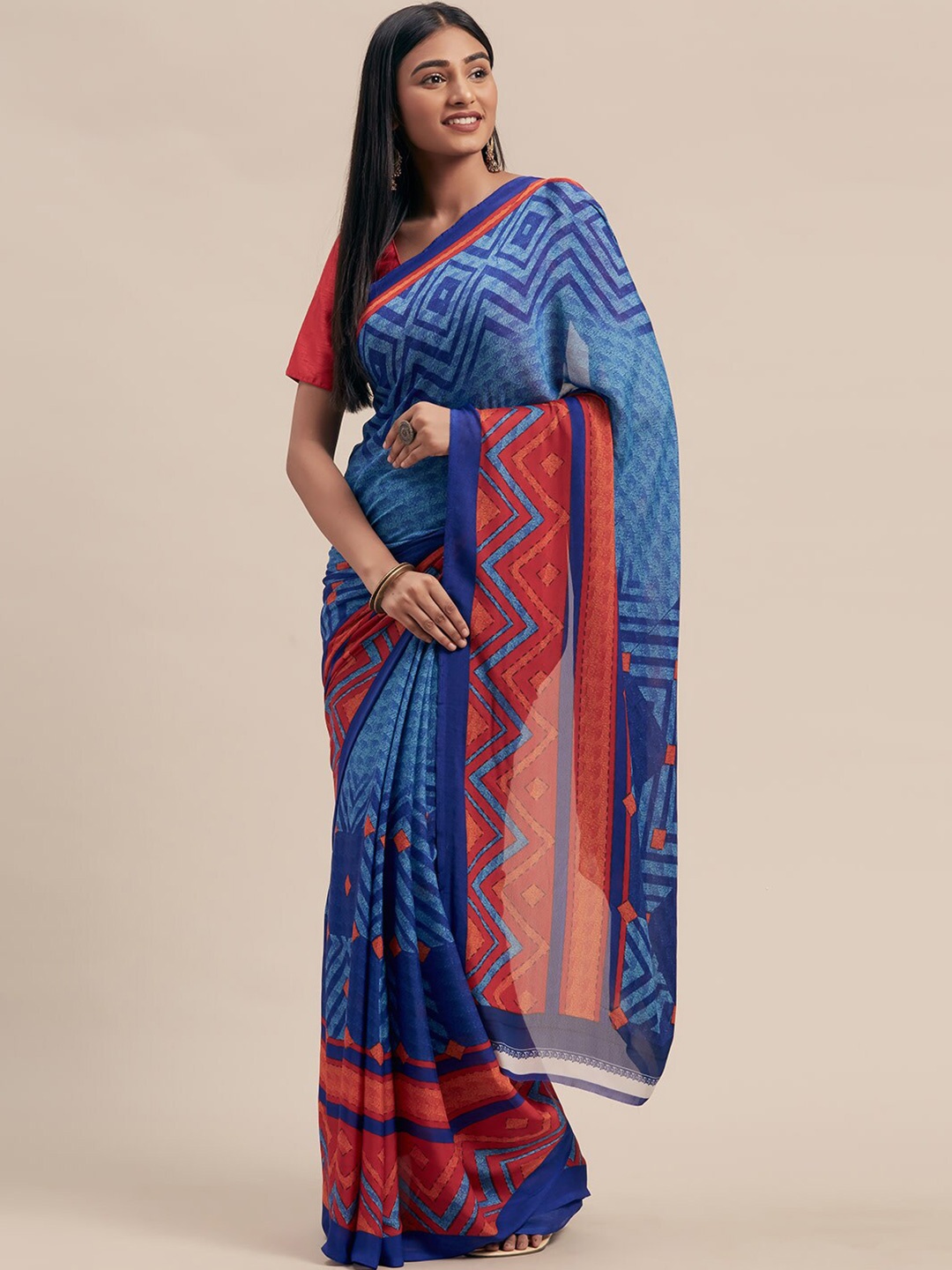 

KALINI Blue & Pink Geometric Saree
