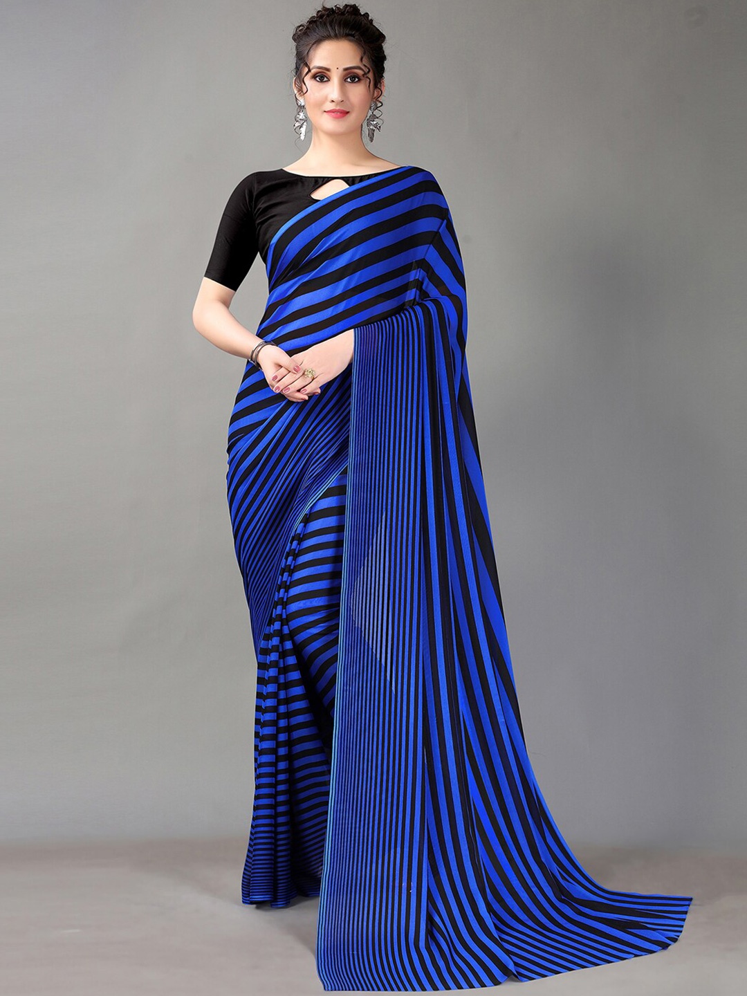 

KALINI Poly Georgette Saree, Navy blue