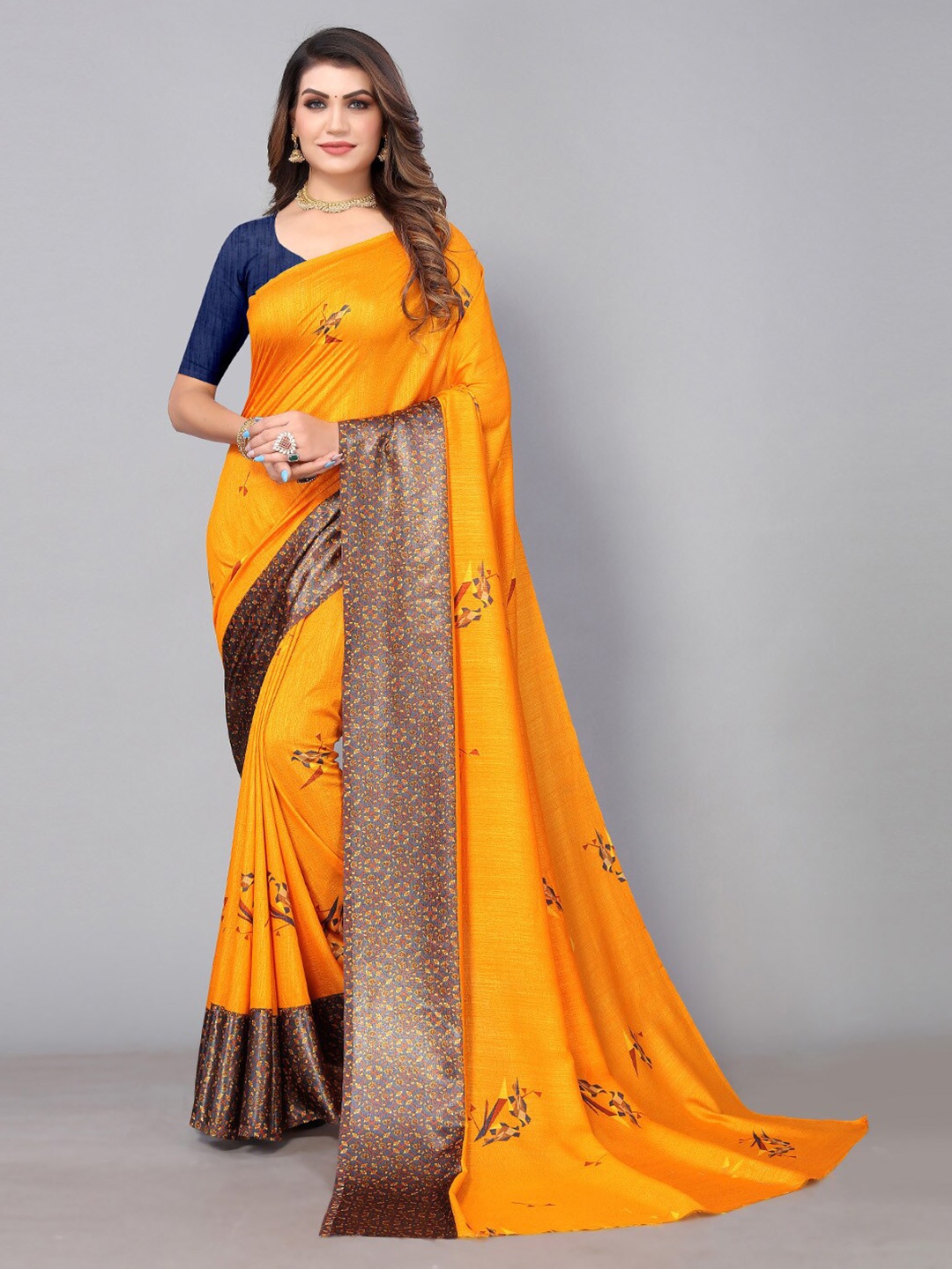 

KALINI Geometric Printed Saree, Mustard