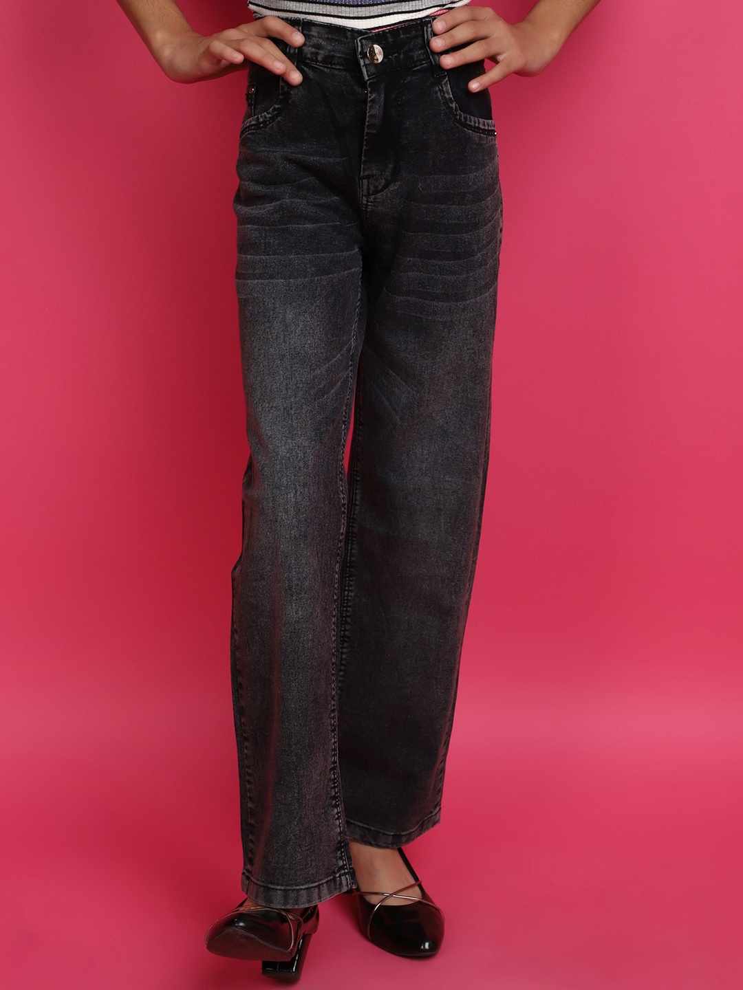 

V-Mart Girls Denim Mid-Rise Jeans, Black