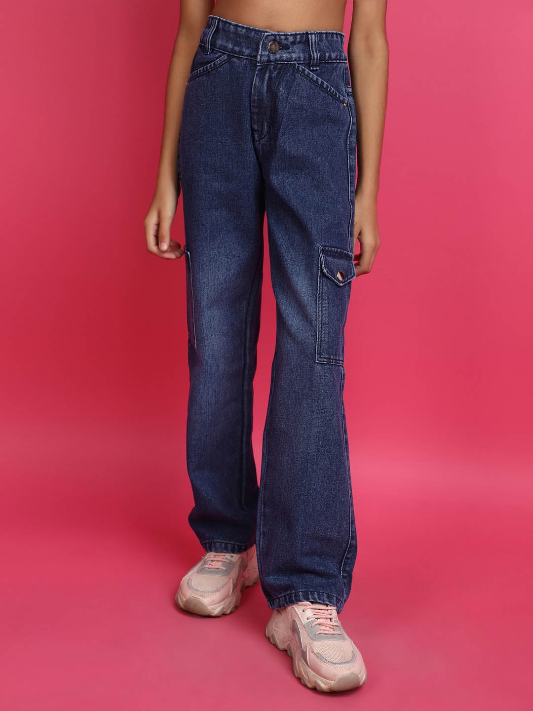 

V-Mart Girls Mid Rise Clean Look Cotton Jeans, Blue
