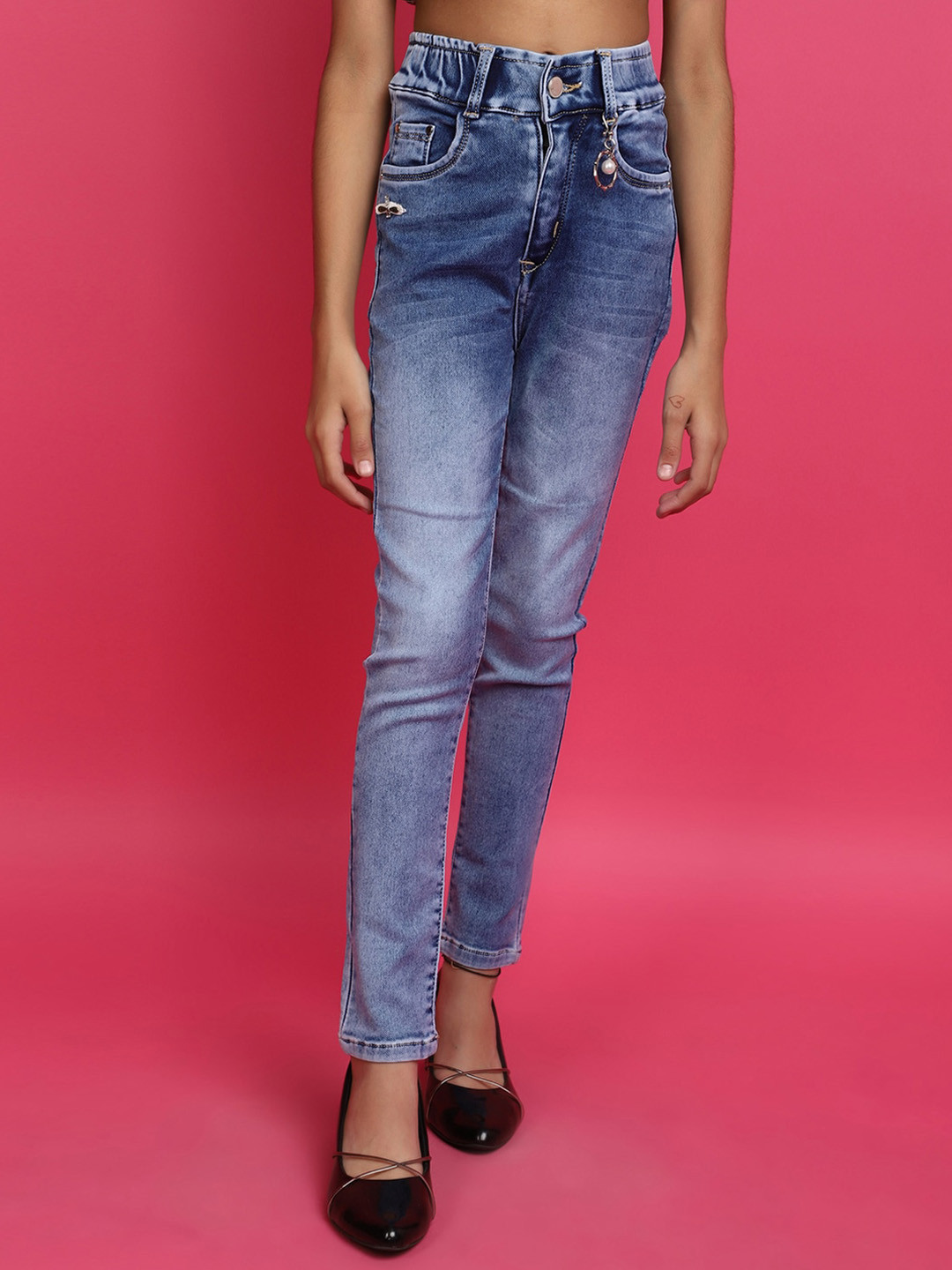 

V-Mart Girls Slim Fit Denim Mid-Rise Jeans, Blue