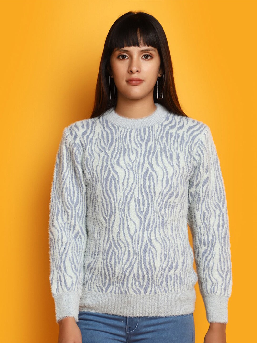 

V-Mart Self Design Long Sleeves Cotton Pullover, Blue
