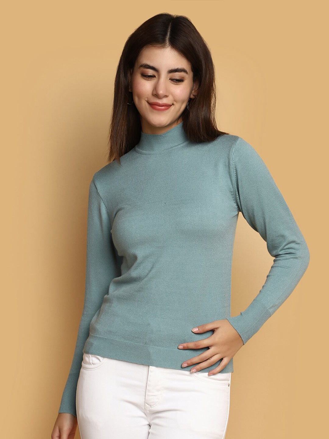

V-Mart High Neck Cotton Sweatshirt, Teal