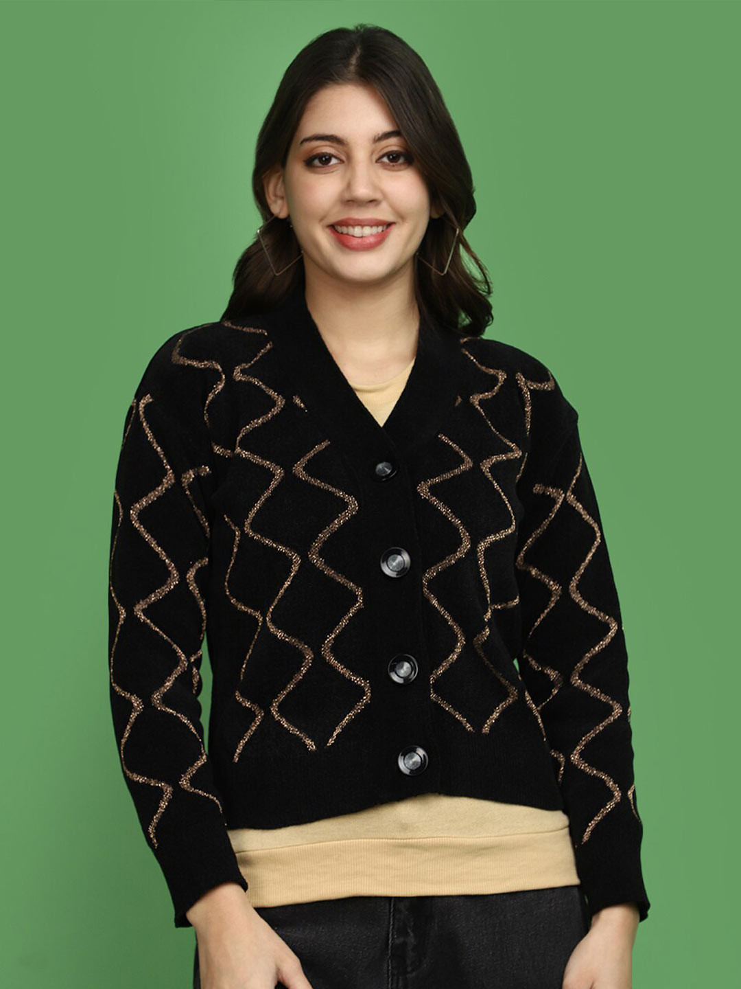 

V-Mart Embellished V-Neck Cotton Cardigan, Black