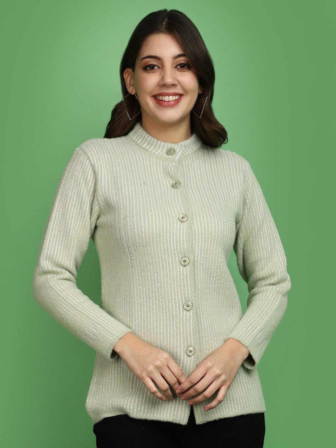 

V-Mart Ribbed Cotton Cardigan, Green