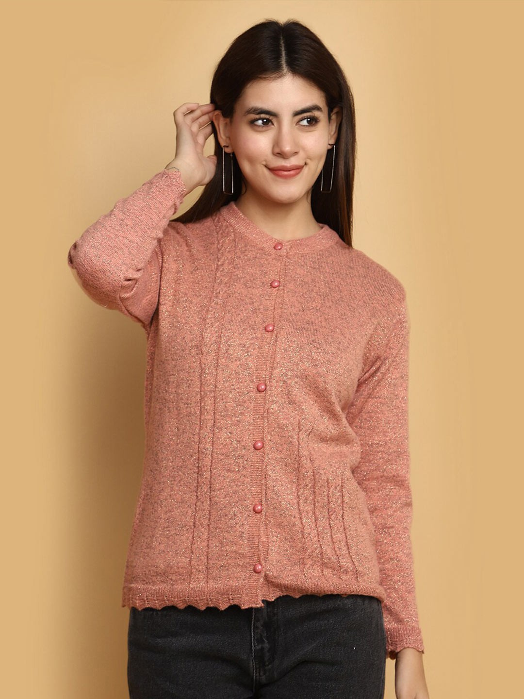 

V-Mart Abstract Printed V-Neck Acrylic Cardigan, Rust