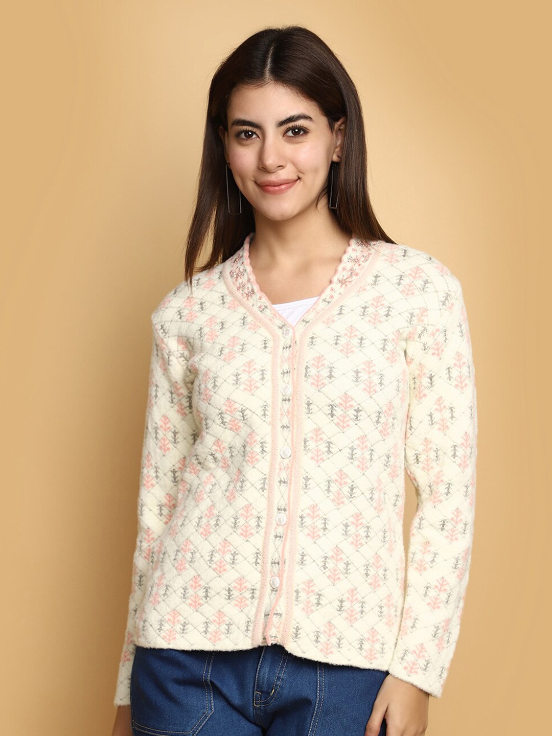 

V-Mart Printed V-Neck Sweatshirt, Pink