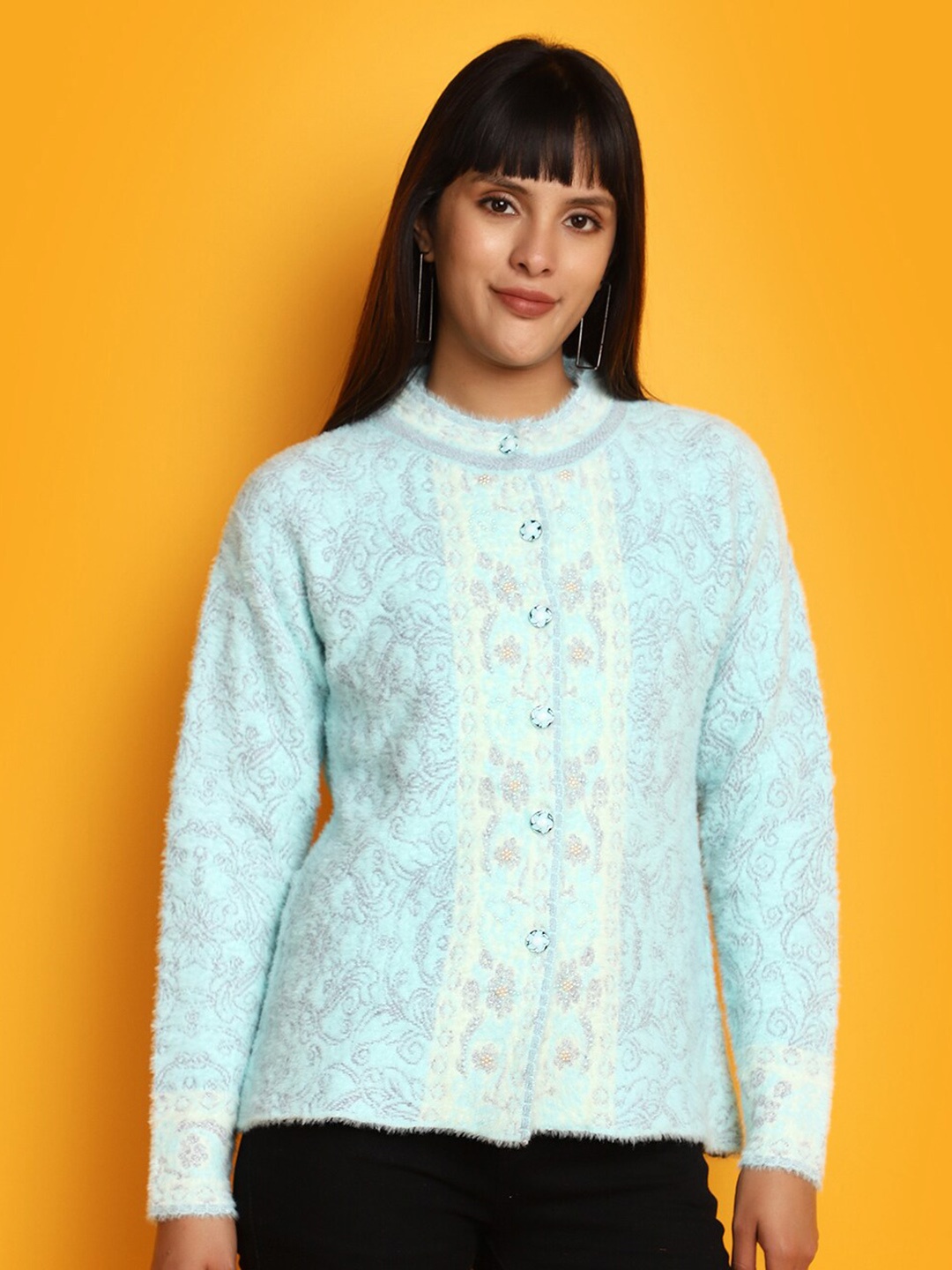 

V-Mart Self Design Cotton Front Open Sweatshirt, Blue