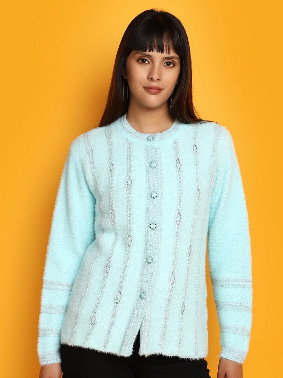 

V-Mart Striped Cotton Cardigan Sweater, Blue