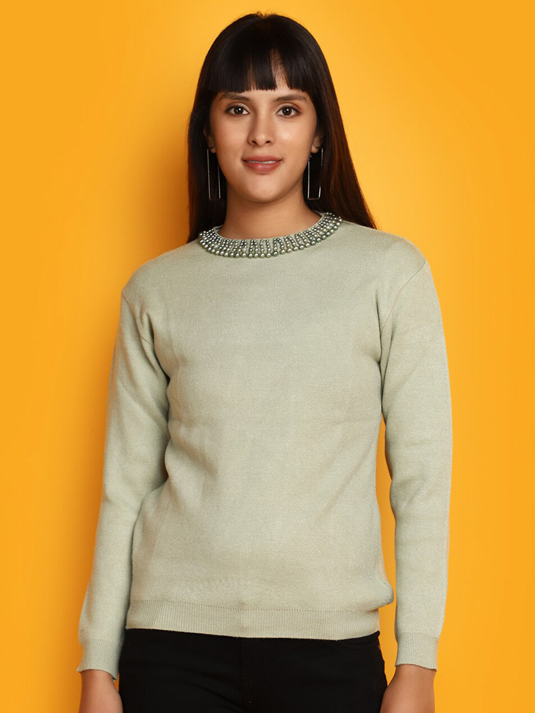 

V-Mart Long Sleeves Embroidered Pullover Sweater, Green