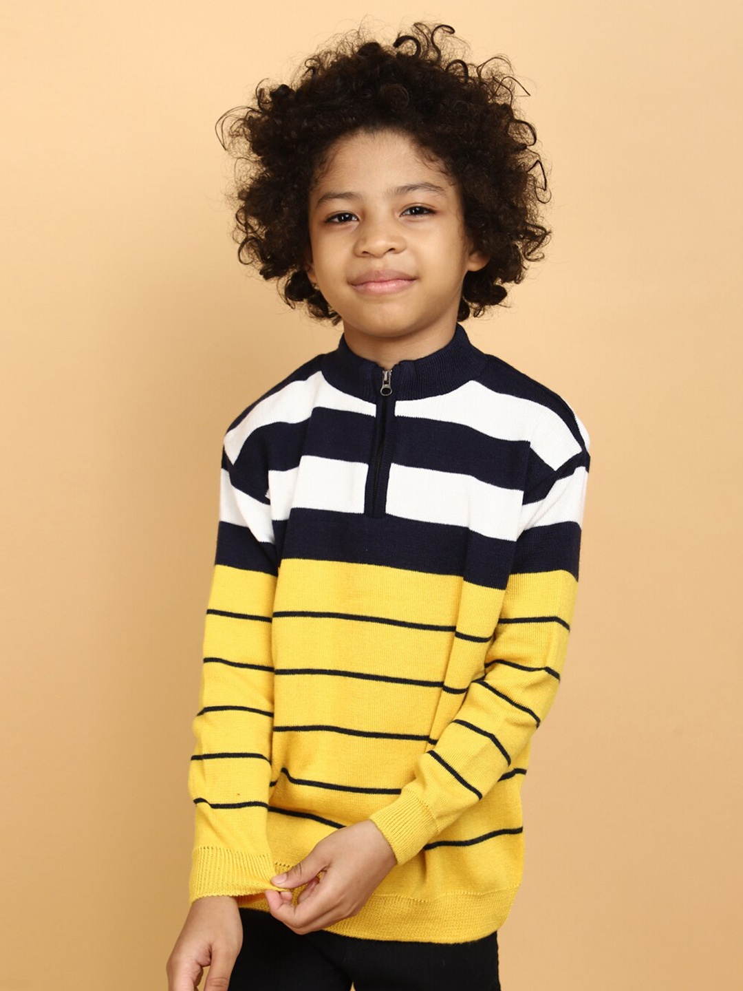 

V-Mart Boys Striped Mock Collar Sweatshirt, Yellow