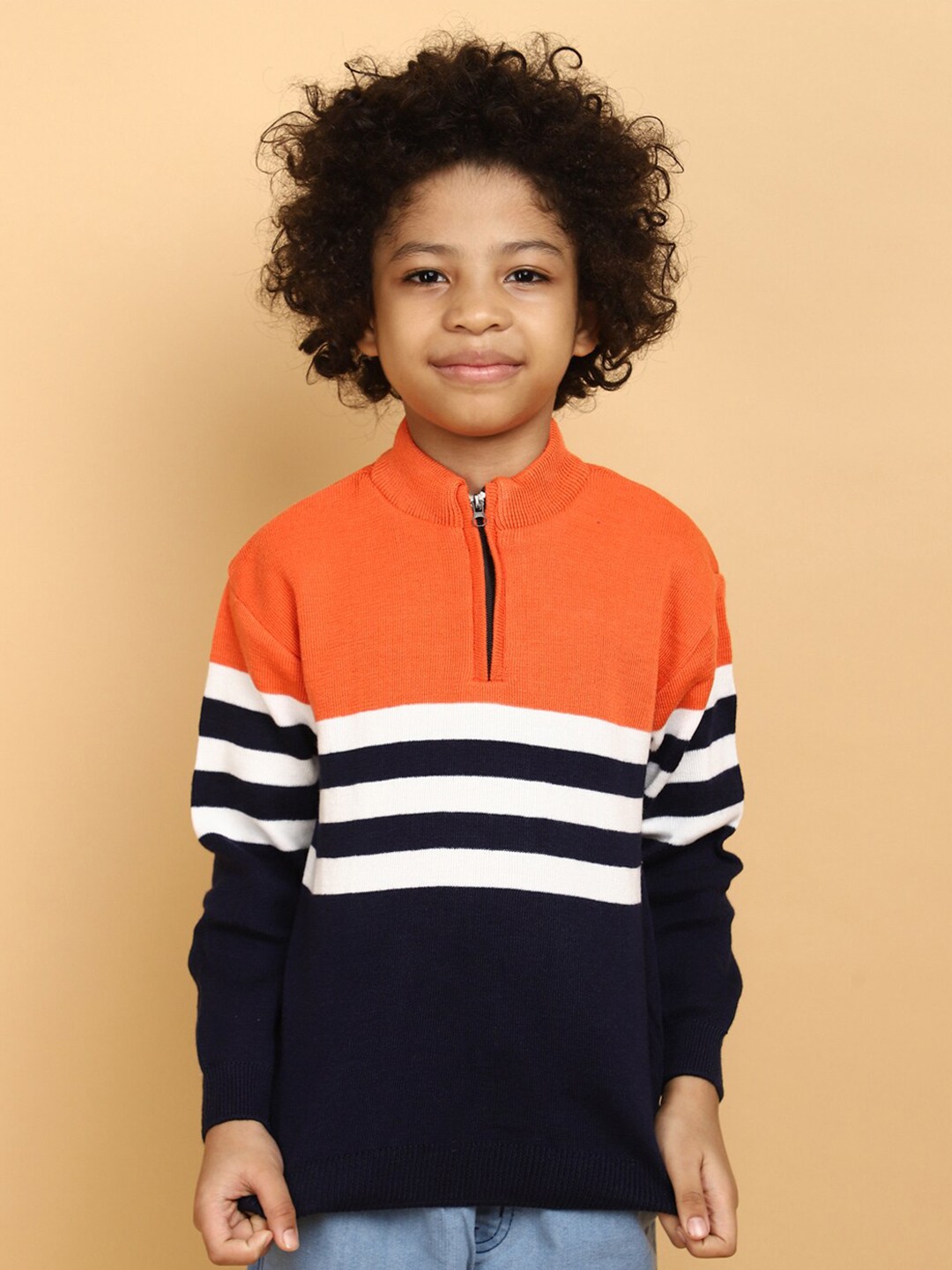 

V-Mart Boys Colourblocked Mock Collar Acrylic Sweatshirt, Blue