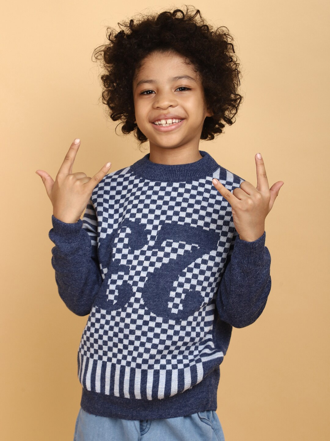 

V-Mart Boys Checked Acrylic Sweatshirt, Teal