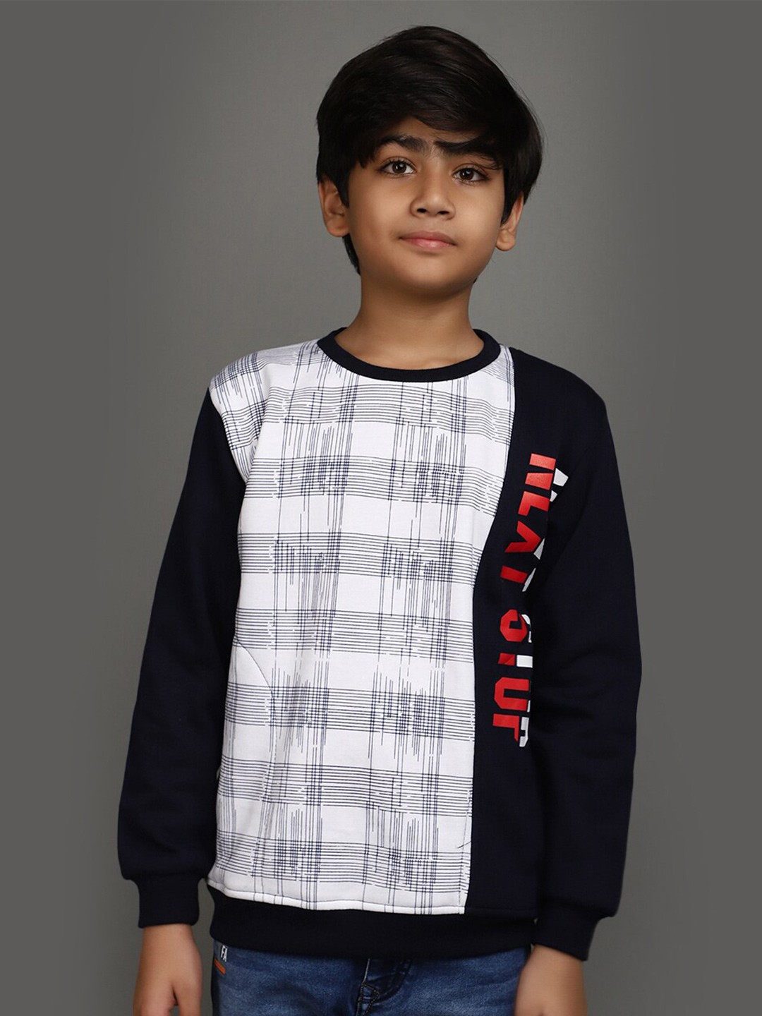 

V-Mart Boys Striped Cotton Sweatshirt, Navy blue