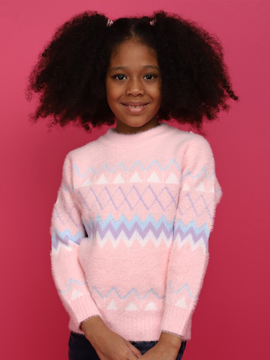 

V-Mart Girls Geometric Printed Cotton Pullover, Pink