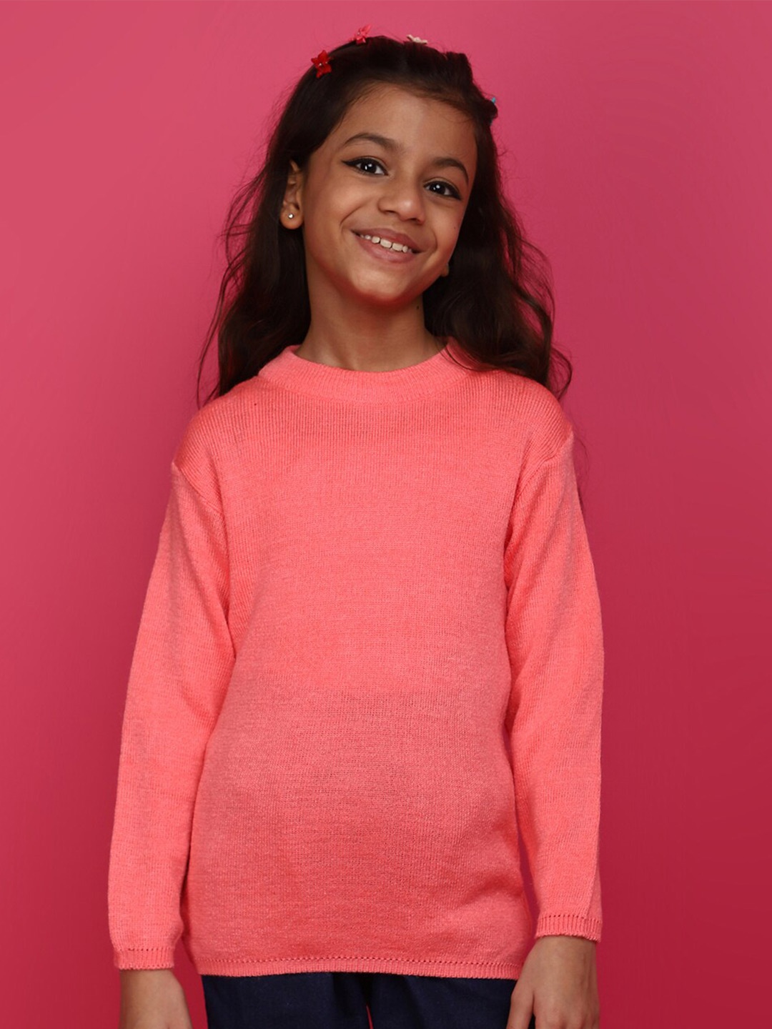 

V-Mart Girls Self Design Long Sleeves Acrylic Pullover Sweater, Pink
