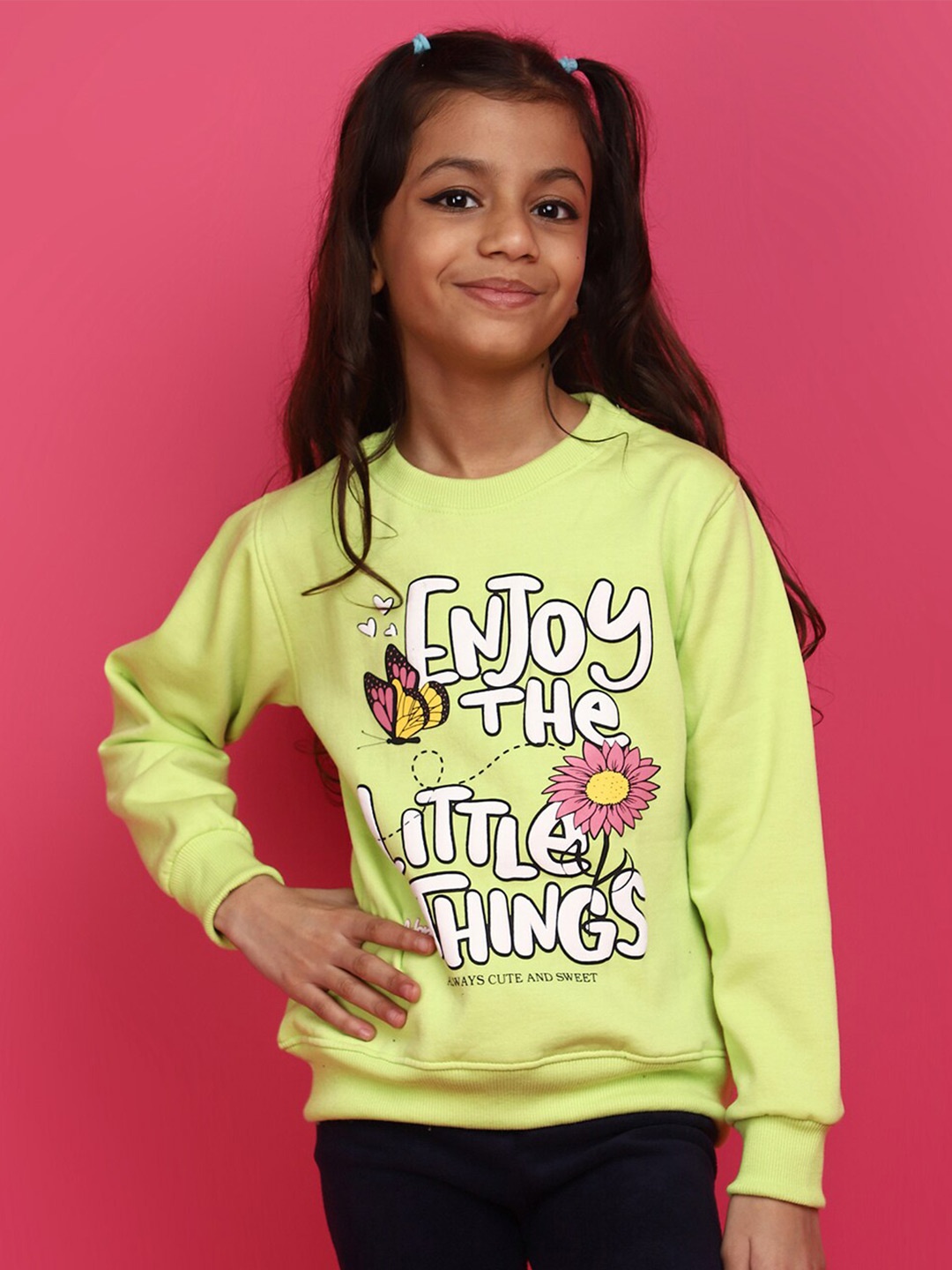 

V-Mart Girls Typography Printed Cotton Pullover Sweatshirt, Green