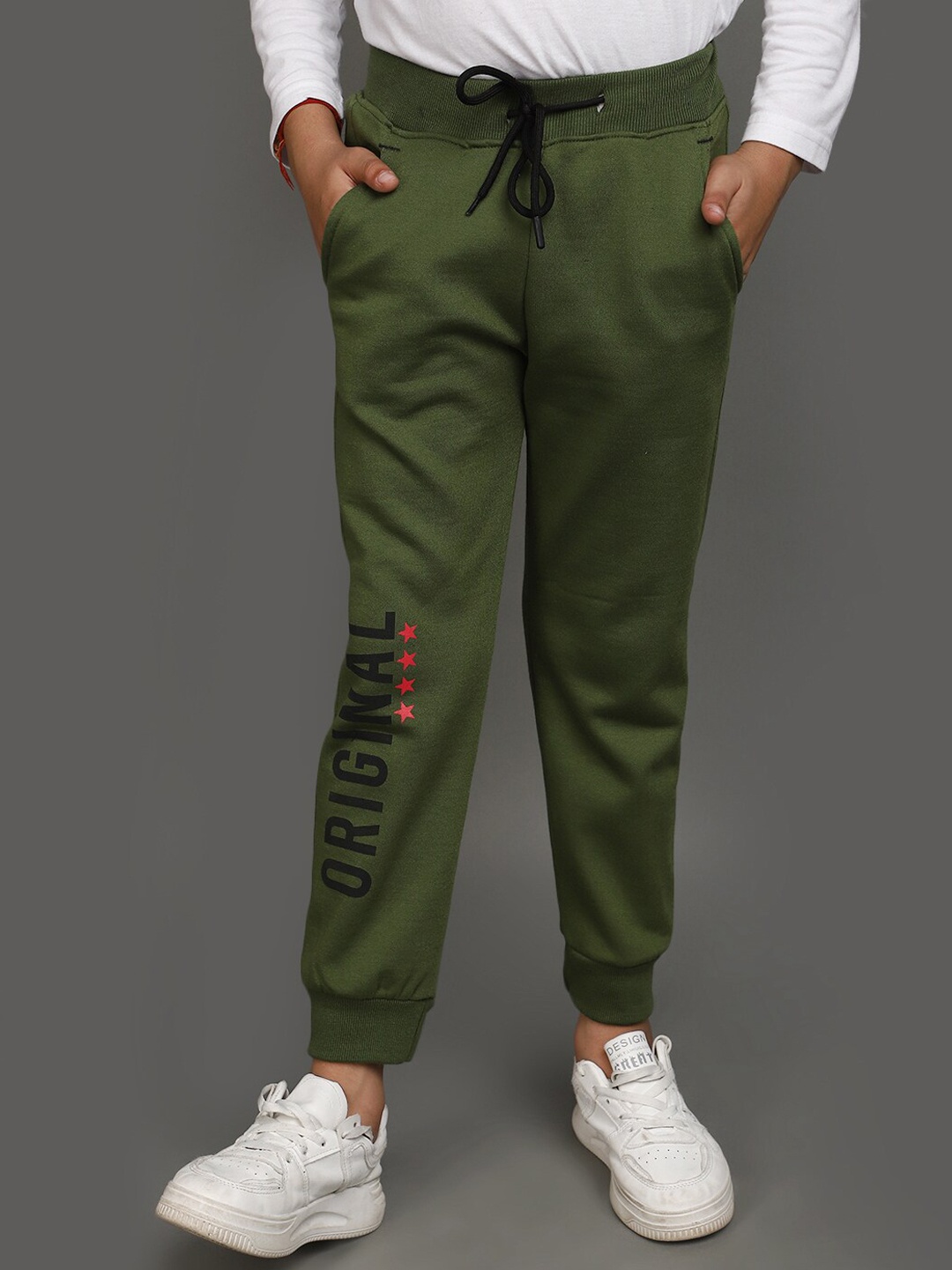 

V-Mart Boys Typography Printed Fleece Joggers, Green