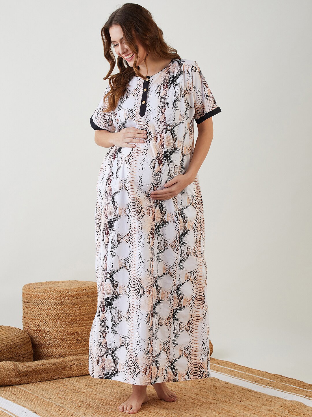 

The Kaftan Company Animal Printed Maternity Maxi Nightdress, White