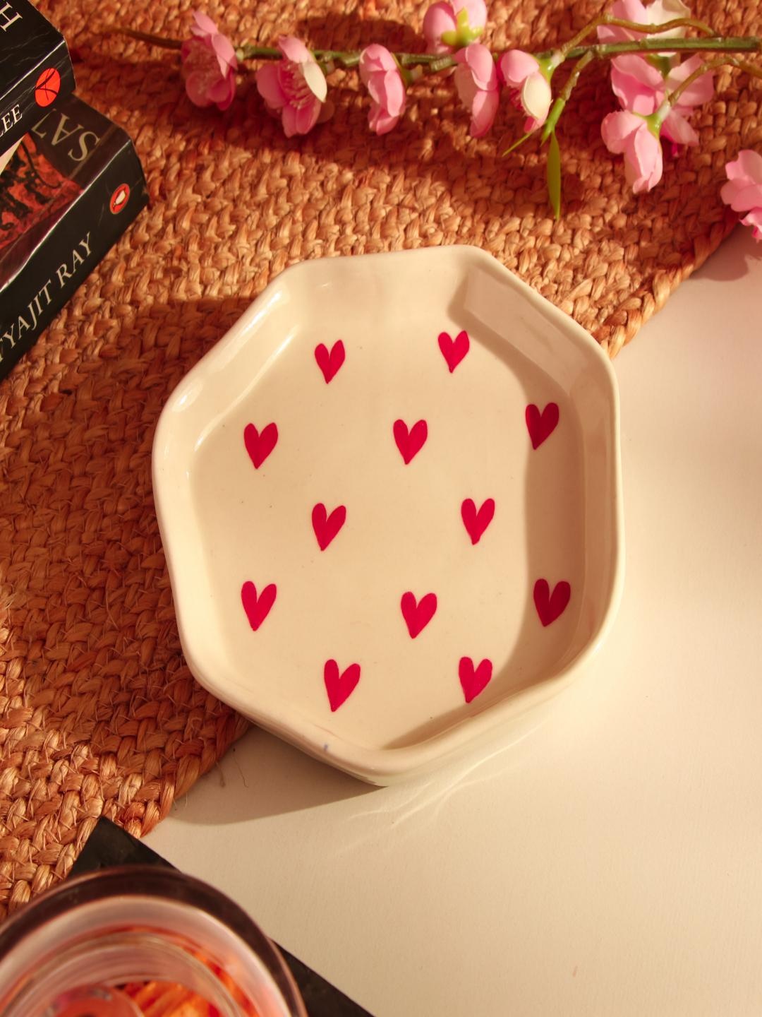 

The Decor Mart Beige Red Ceramic Hearts Small Serving Platter