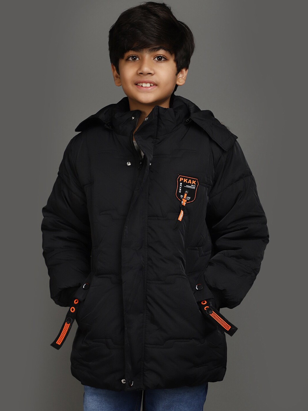 

V-Mart Boys Hooded Longline Lightweight Parka Jacket, Black